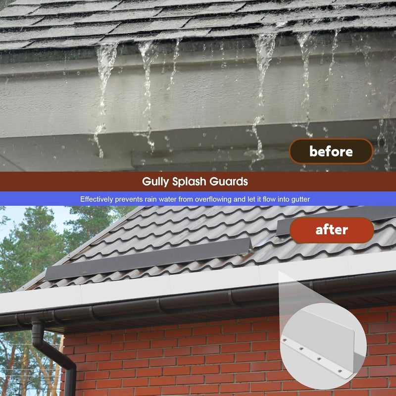 CAPHONT Gutter Valley Splash Guards, 15.7 x 3.5 Inch 8 Pack Gutter Guard, Aluminum Rain Gutter Guard Downspout Rain Diverter for Roof Shingle, Rain Drip Guard for Straight House (White) - Image 5